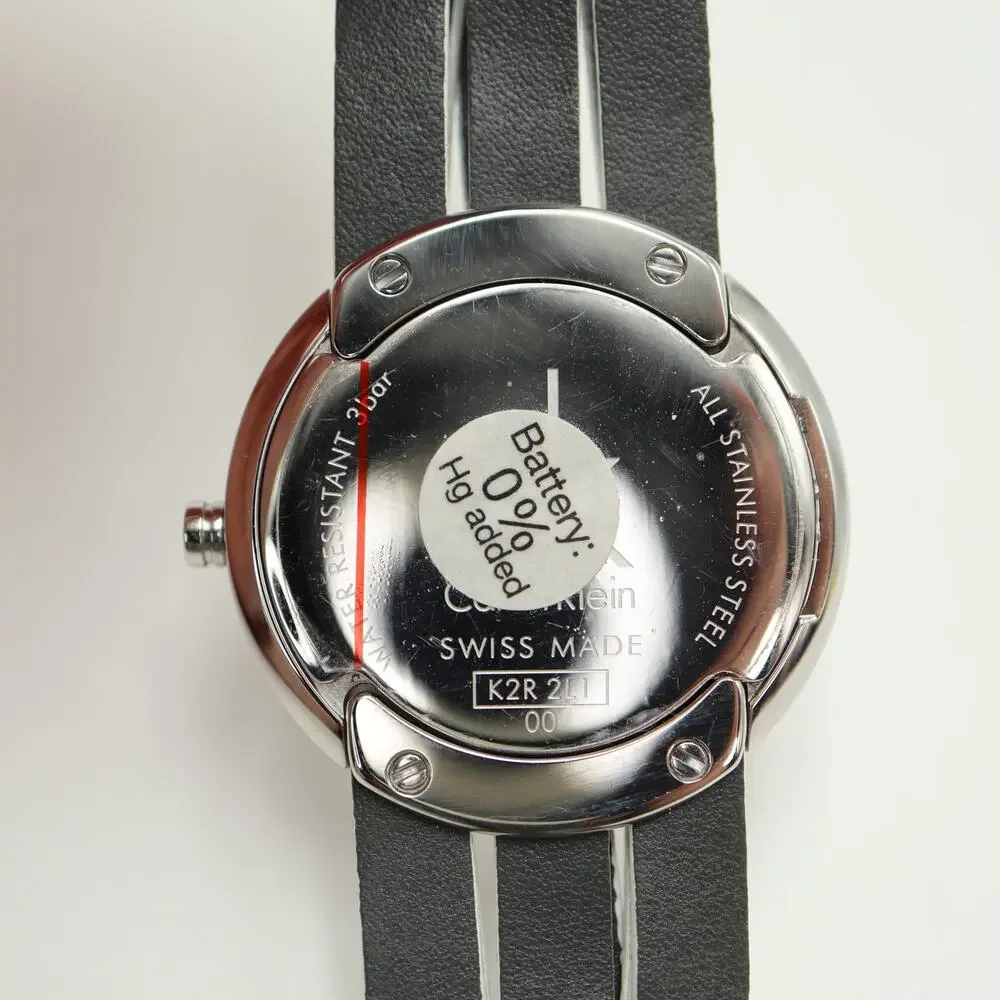 Calvin Klein Swiss Made Silver Tone 32mm Women Watch White Leather w New Battery